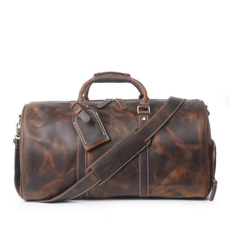 Men’s Leather Travel Bag – Multi-Compartment Holdall in Aged Cowhide