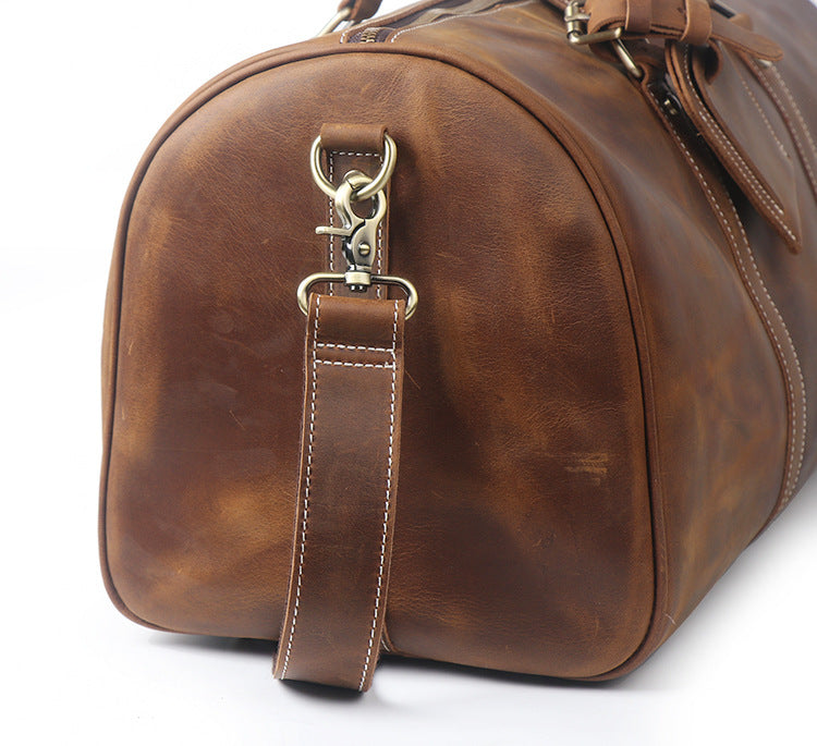 Men’s Leather Travel Bag – Multi-Compartment Holdall in Aged Cowhide