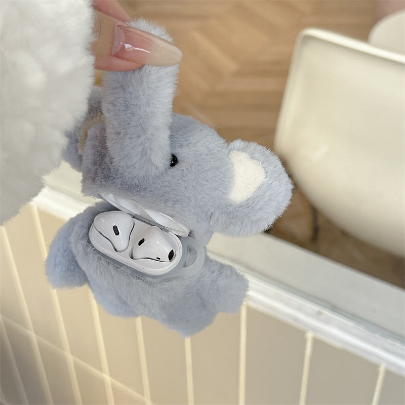 Side angle of the baby elephant wireless headset cover demonstrating its snug fit for AirPods®.