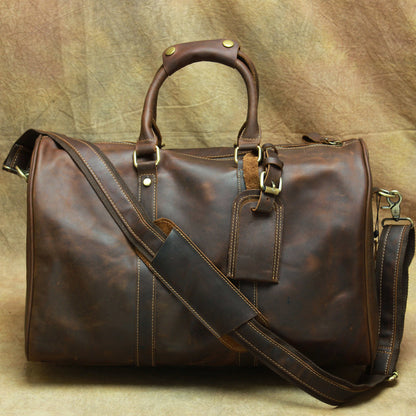 Men’s Leather Travel Holdall – Vintage-Style Cowhide Weekender