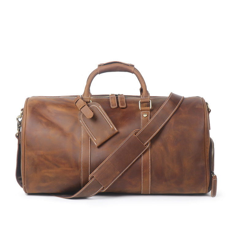 Men’s Leather Travel Bag – Multi-Compartment Holdall in Aged Cowhide