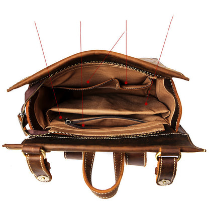 Men’s Cowhide Leather Laptop Backpack – Structured Everyday Carry in Roasted Coffee