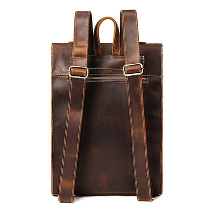 Men’s Cowhide Leather Laptop Backpack – Structured Everyday Carry in Roasted Coffee