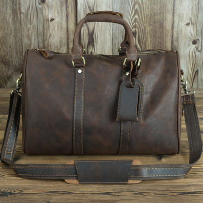 Men’s Leather Travel Holdall – Vintage-Style Cowhide Weekender