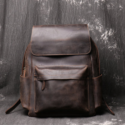 Leather Laptop Backpack – 36L Cowhide Travel Rucksack