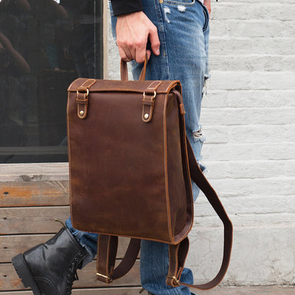 Men’s Cowhide Leather Laptop Backpack – Structured Everyday Carry in Roasted Coffee