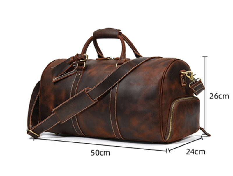 Men’s Leather Travel Duffel – Structured Cowhide Weekender