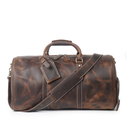 Men’s Leather Travel Bag – Multi-Compartment Holdall in Aged Cowhide