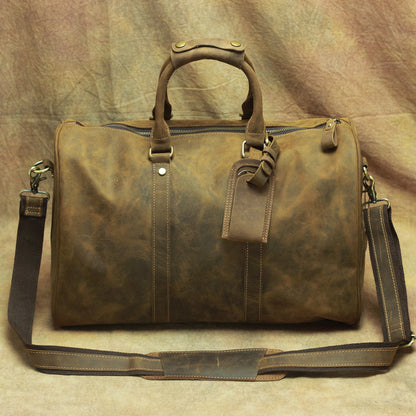 Men’s Leather Travel Holdall – Vintage-Style Cowhide Weekender