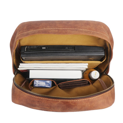 Leather Laptop Backpack – 36L Cowhide Travel Rucksack