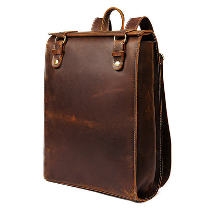 Men’s Cowhide Leather Laptop Backpack – Structured Everyday Carry in Roasted Coffee
