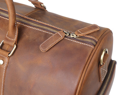 Men’s Leather Travel Bag – Multi-Compartment Holdall in Aged Cowhide