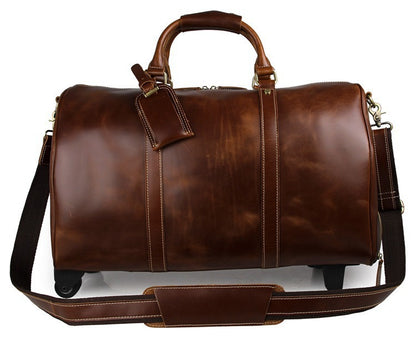 Men’s Leather Rolling Travel Bag – 21" Carry-On