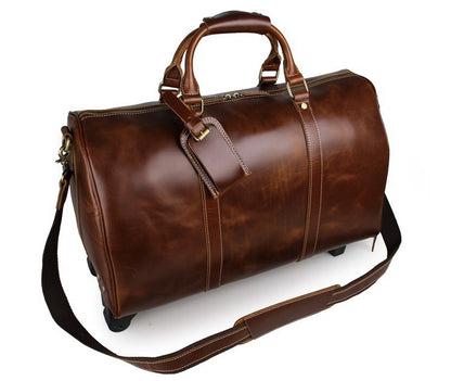 Men’s Leather Rolling Travel Bag – 21" Carry-On