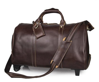 Men’s Leather Rolling Travel Bag – 21" Carry-On