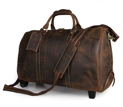 Men’s Leather Rolling Travel Bag – 21" Carry-On