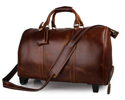 Men’s Leather Rolling Travel Bag – 21" Carry-On