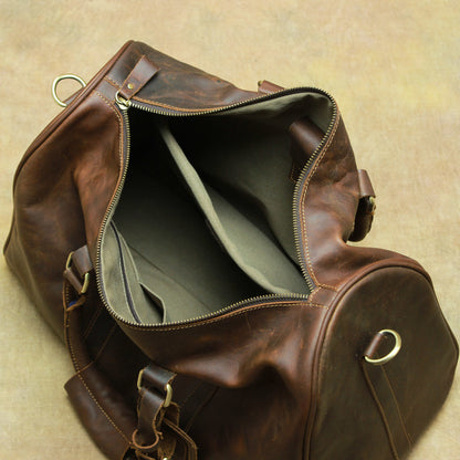 Men’s Leather Travel Holdall – Vintage-Style Cowhide Weekender