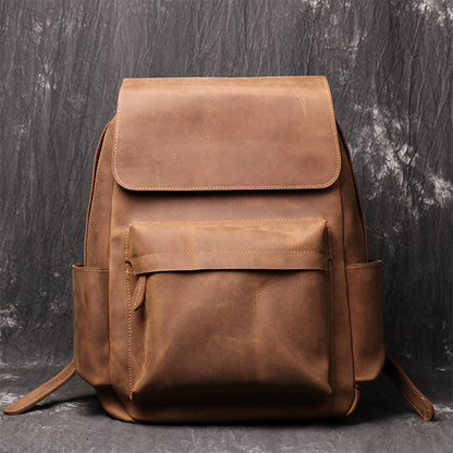 Leather Laptop Backpack – 36L Cowhide Travel Rucksack