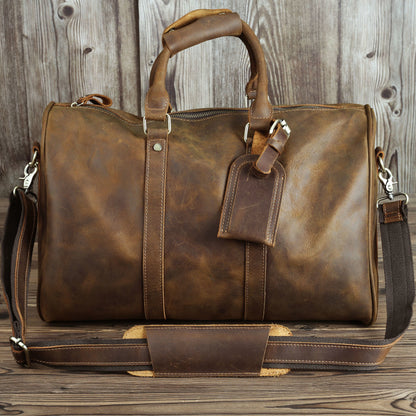 Men’s Leather Travel Holdall – Vintage-Style Cowhide Weekender