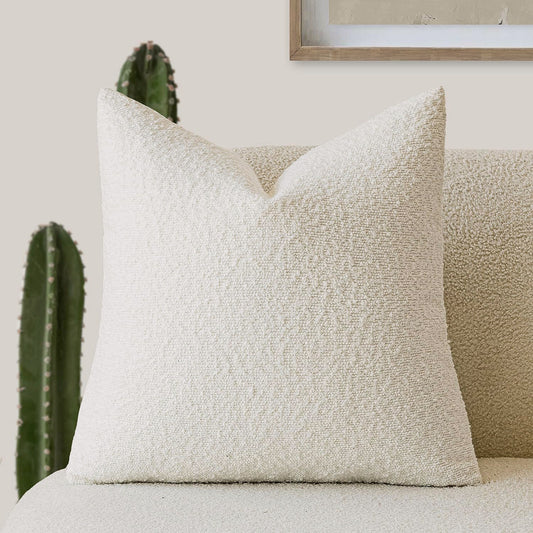 Decorative Textured Bouclé Throw Pillow Cover – Soft, Cozy Accent Cushion Case for Sofa, Bed, or Chair