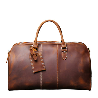 Men’s Cowhide Leather Travel Duffel Bag – Weekender with Shoulder Strap & Canvas Lining