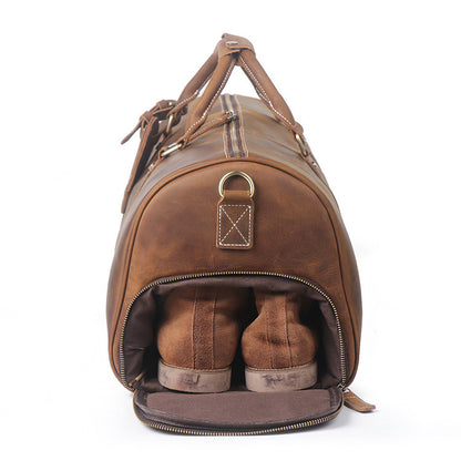 Men’s Leather Travel Bag – Multi-Compartment Holdall in Aged Cowhide