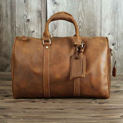 Men’s Leather Travel Holdall – Vintage-Style Cowhide Weekender