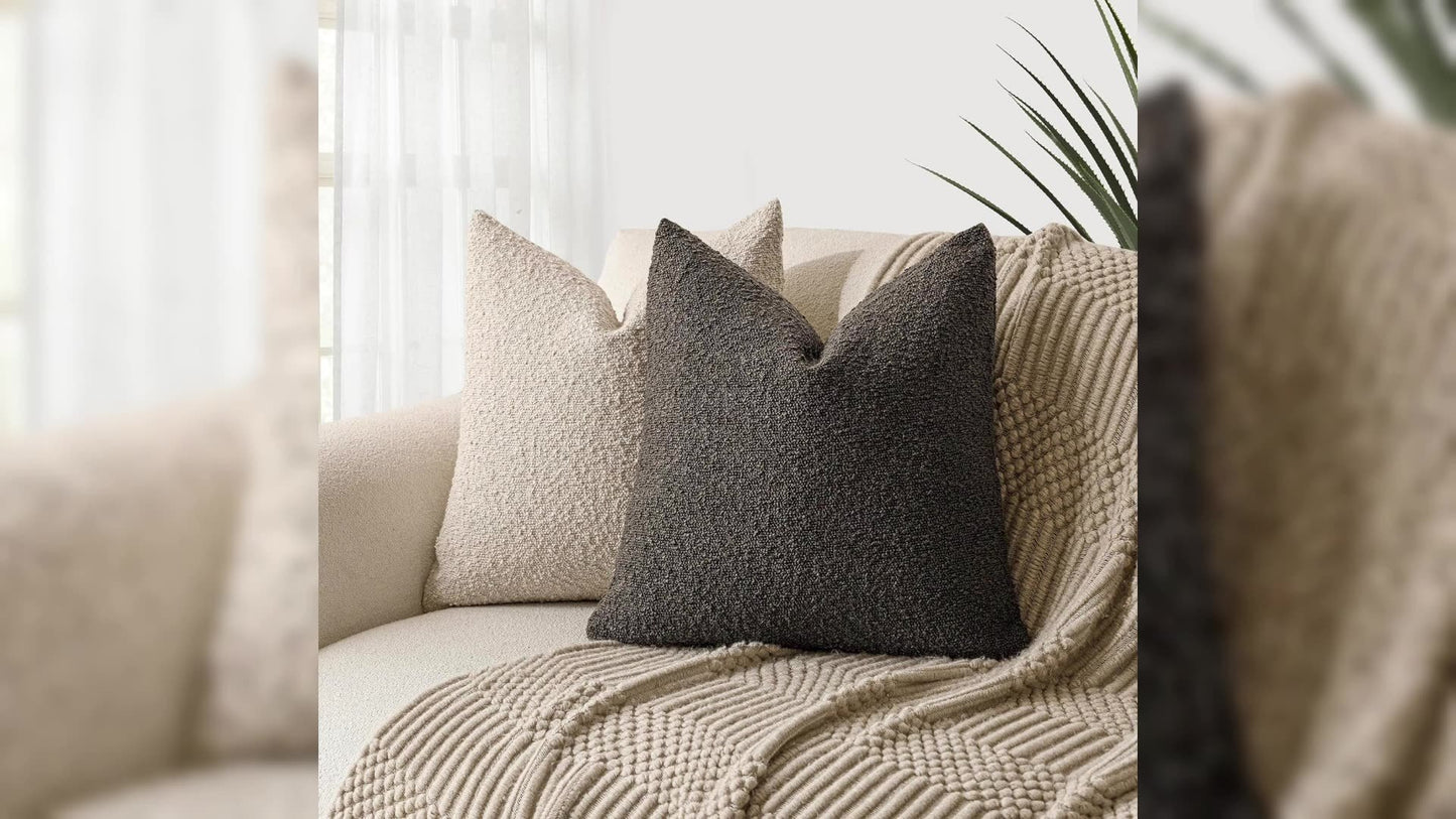 Decorative Textured Bouclé Throw Pillow Cover – Soft, Cozy Accent Cushion Case for Sofa, Bed, or Chair