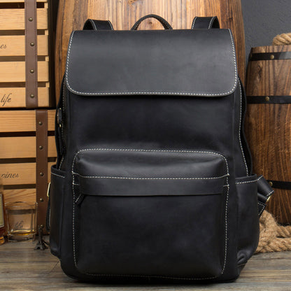 Men’s Cowhide Leather Backpack – Retro Travel Rucksack in Deep Oak & Saddlewood